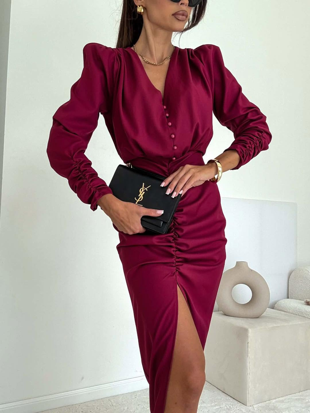 Elegancka midi SUKIENKA VENEZIA bordowa