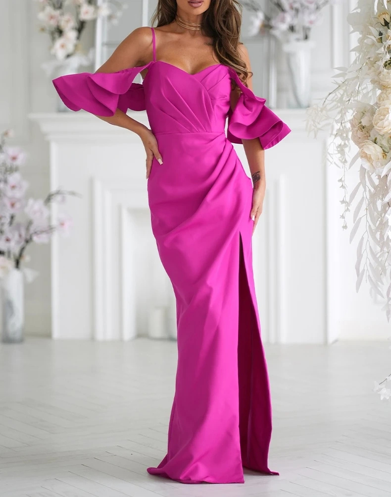 Sukienka Maxi Fuksja Odkryte Ramiona Wesele Studniówka Elegancka